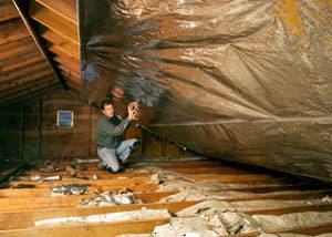 A radiant barrier installed in a Shoreview attic