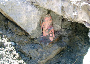 Failed concrete underpinning meant to repair a foundation issue in Duluth.