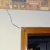 A large settlement crack on interior drywall in a Hibbing home.