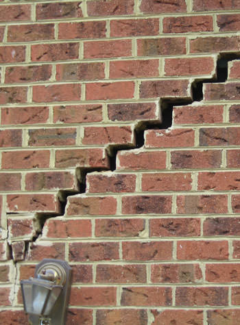major cracking of a brick foundation wall in Solon SPrings