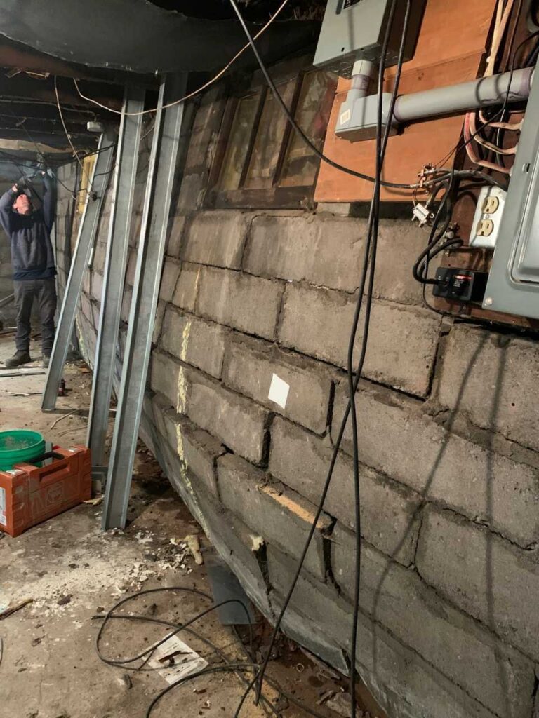 basement-wall-bowing-repair-steel-posts-minneapolis-mn