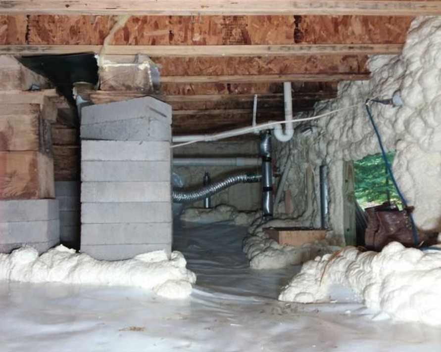 Closed-cell spray foam insulation installed in a Bayfield, WI crawl space