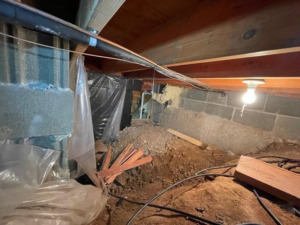 Musty crawl space before waterproofing in Pillager, MN