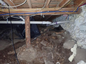 Crawl space conditions before waterproofing in Hackensack, MN