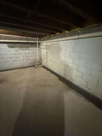 Completed waterproofing with WaterGuard interior drainage in a Cameron WI basement