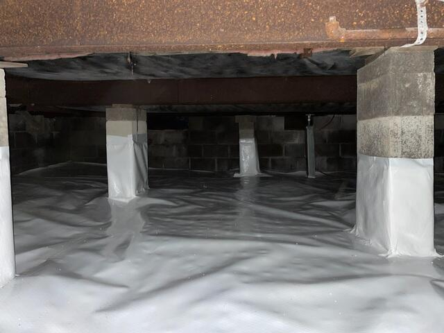 CleanSpace vapor barrier encapsulation and structural pillars completed in a dry crawl space in Moose Lake Minnesota
