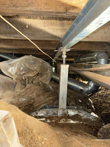SmartJack foundation support system stabilizing a crawl space in Stanley WI
