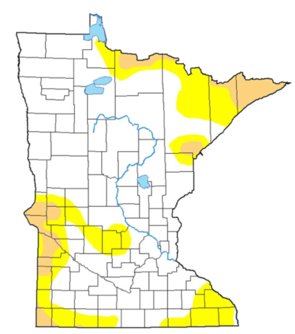 Map of Minnesota showing extreme drought conditions that impact foundation soil